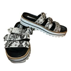Steven by‎ Steve Madden Cala Sandals Black White Snakeskin Platform Size 7
